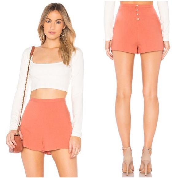 Privacy Please Pants - Revolve Privacy Please Beaumont Salmon High Waisted Button Back Shorts - Small